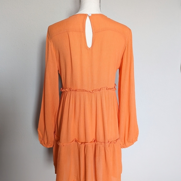 Orange long lantern sleeve ruffle hem frilled dress size M - Picture 6 of 8